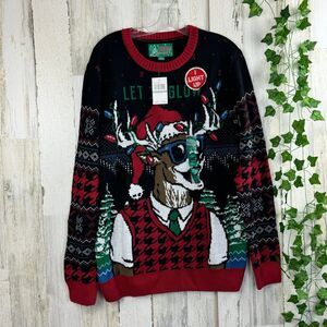 NWT UGLY CHRISTMAS SWEATER Reindeer In Sunglasses Light Up large LET IT GLOW